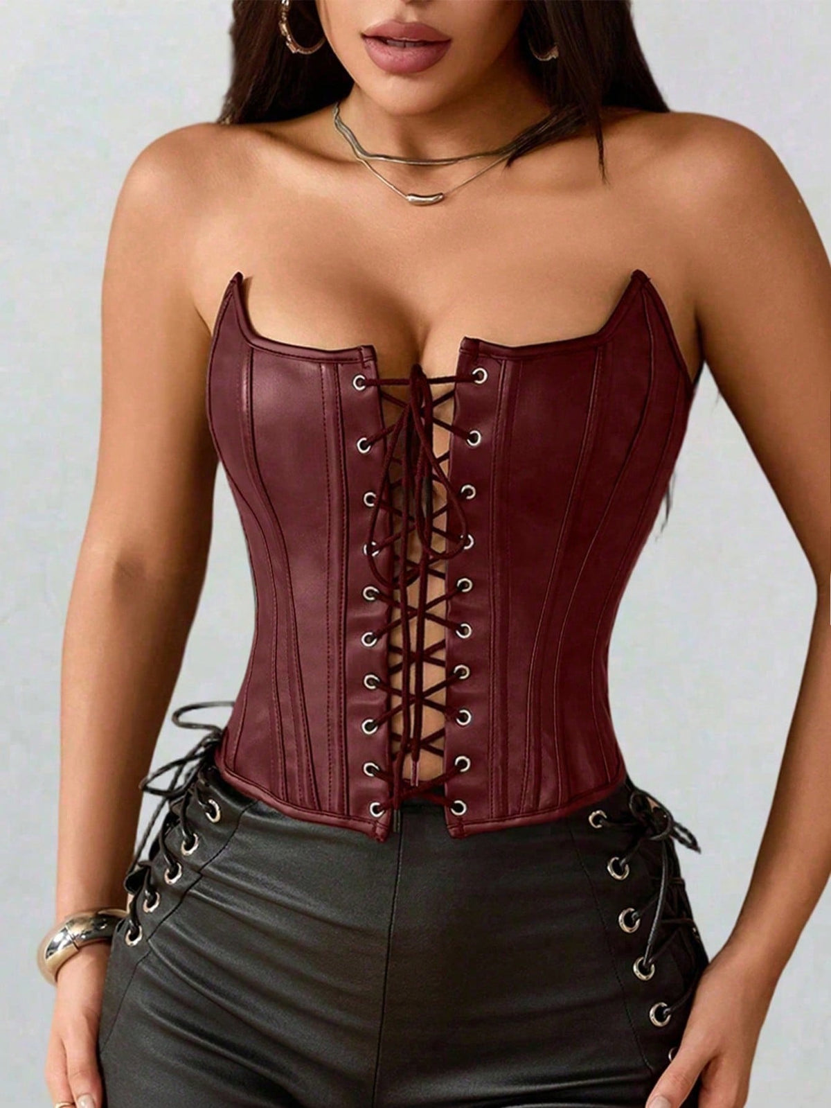 Women's PU Leather Bustier Corset Waist Trainer Crop Top